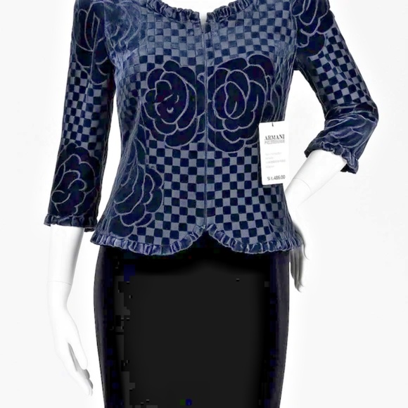 🆕🏷️ Armani Collezioni Burnout Silk BlackVelvet Jacket & Skirt Set NWT 🇮🇹 - Picture 2 of 14
